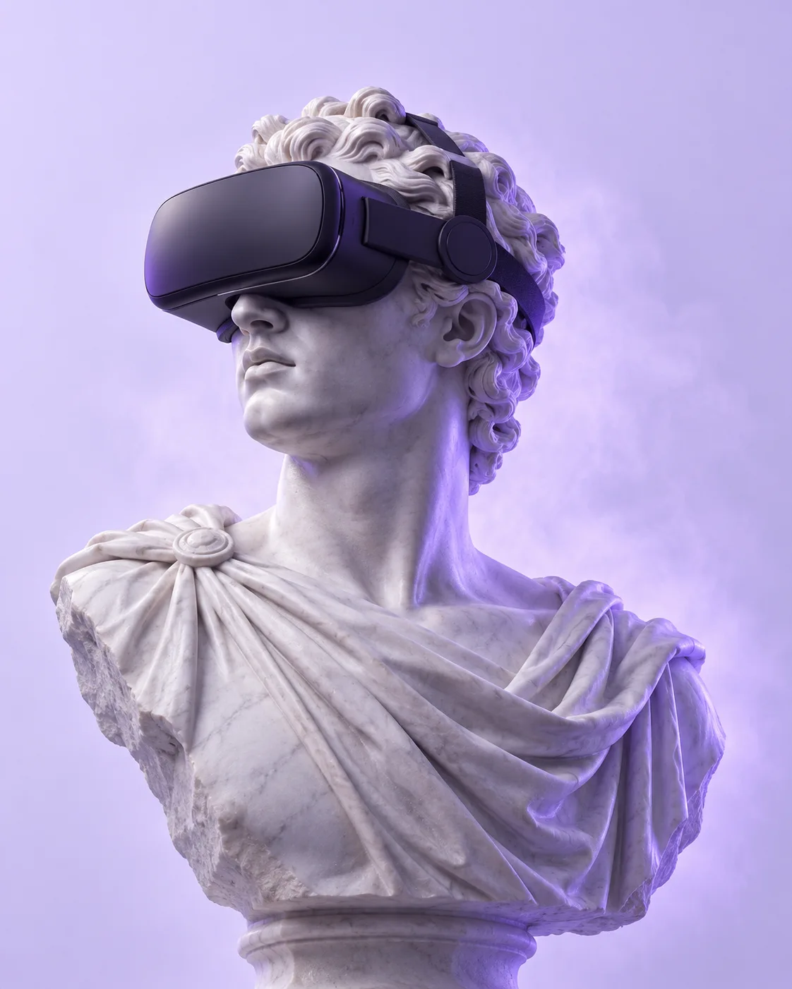 Escultura ilustrativa com visor de realidade virtual